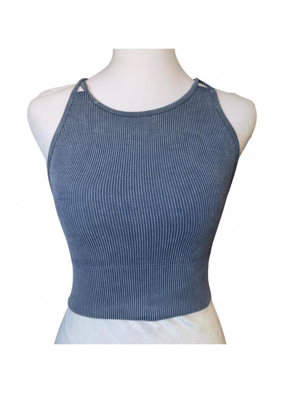 blue & white striped workout tank top
